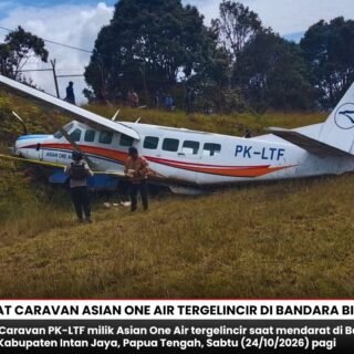 Pesawat Caravan Asian One Air Tergelincir di Bandara Bilorai Intan Jaya, Dua Orang Dikabarkan Terluka