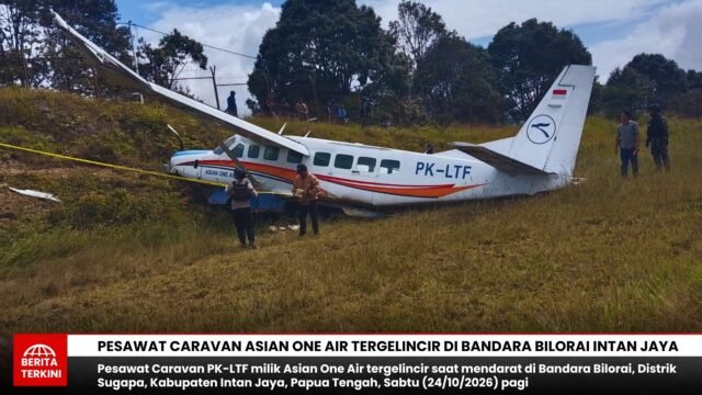 Pesawat Caravan Asian One Air Tergelincir di Bandara Bilorai Intan Jaya, Dua Orang Dikabarkan Terluka